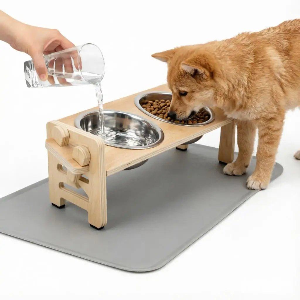 Adjustable Elevated Dog Bowl Stand with Stainless Steel Bowls